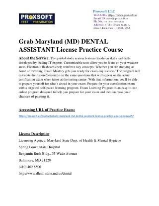 Grab Maryland (MD) DENTAL ASSISTANT License Practice Course