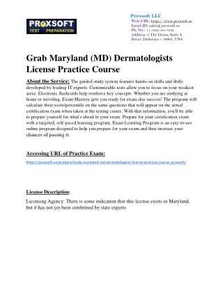 Grab Maryland (MD) Dermatologists License Practice Course