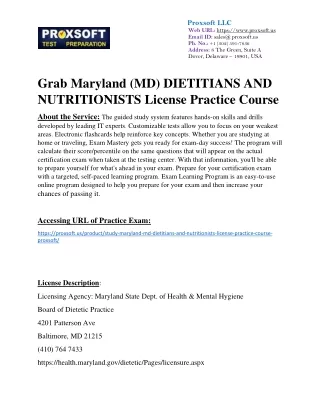 Grab Maryland (MD) DIETITIANS AND NUTRITIONISTS License Practice Course