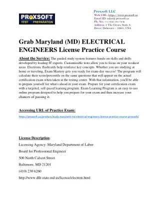 Grab Maryland (MD) ELECTRICAL ENGINEERS License Practice Course