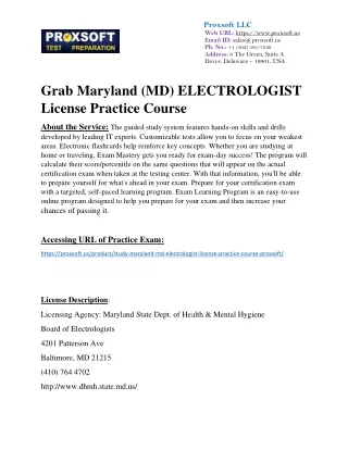 Grab Maryland (MD) ELECTROLOGIST License Practice Course