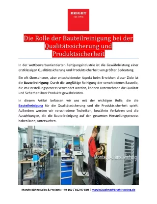 Die Rolle der Bauteilreinigung bei der Qualitätssicherung und Produktsicherheit