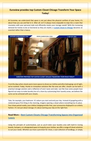 Euroview provides top Custom Closet Chicago Transform Your Space Today