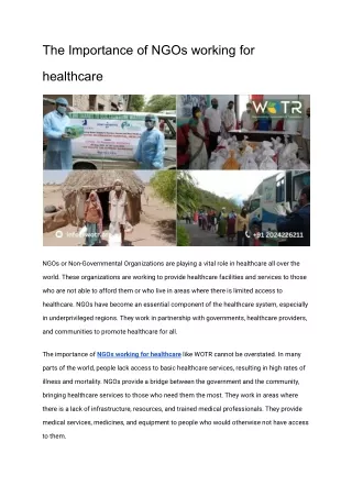 The Importance of NGOs working for healthcare