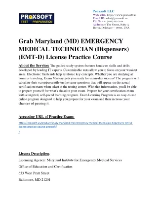 Grab Maryland (MD) EMERGENCY MEDICAL TECHNICIAN (Dispensers) (EMT-D) License Pra