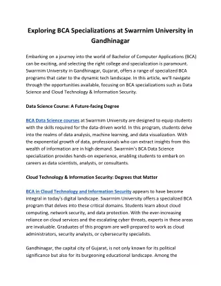 Exploring BCA Specializations at Swarrnim University in Gandhinagar