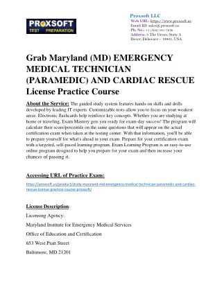 Grab Maryland (MD) EMERGENCY MEDICAL TECHNICIAN (PARAMEDIC) AND CARDIAC RESCUE L