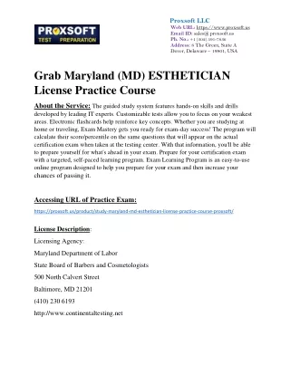 Grab Maryland (MD) ESTHETICIAN License Practice Course