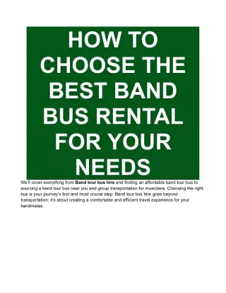 HOW TO CHOOSE THE BEST BAND BUS RENTAL FOR YOUR NEEDS