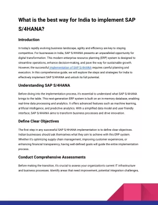 What is the best way for India to implement SAP S_4HANA_