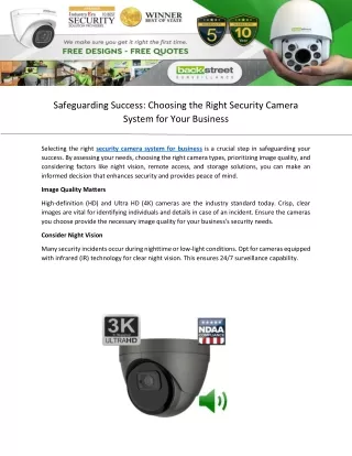 Safeguarding Success: Choosing the Right Security Camera System for Your Busines