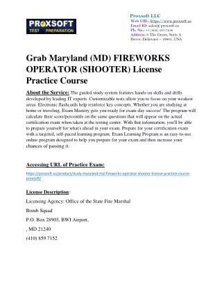 Grab Maryland (MD) FIREWORKS OPERATOR (SHOOTER) License Practice Course