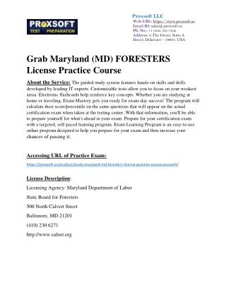 Grab Maryland (MD) FORESTERS License Practice Course