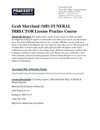 Grab Maryland (MD) FUNERAL DIRECTOR License Practice Course