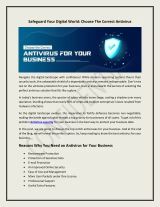 Safeguard Your Digital World: Choose The Correct Antivirus