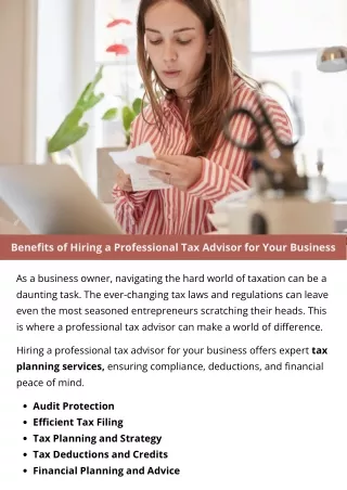 Benefits of Hiring a Professional Tax Advisor for Your Business