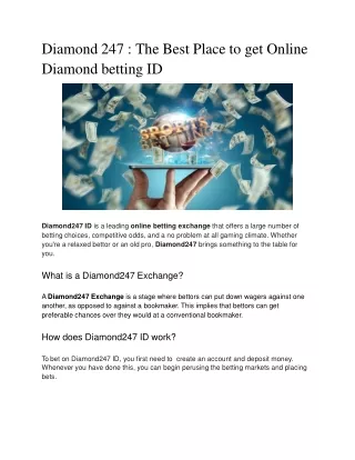 Diamond 247 _ The Best Place to get Online Diamond betting ID