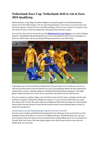 Netherlands Euro Cup Netherlands drift to win in Euro 2024 Qualifying