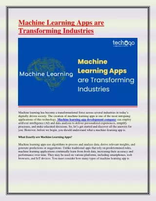 Machine Learning Apps are Transforming Industries