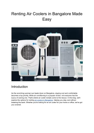 Renting Air Coolers in Bangalore Made Easy