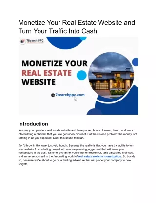 Monetize Your Real Estate Website and Turn Your Traffic Into Cash