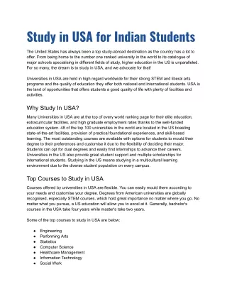 Reasons to study in USA for Indian students