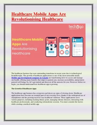 Healthcare Mobile Apps Are Revolutionising Healthcare