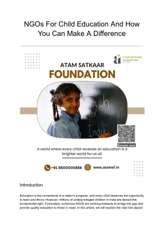 NGOs For Child Education And How You Can Make A Difference