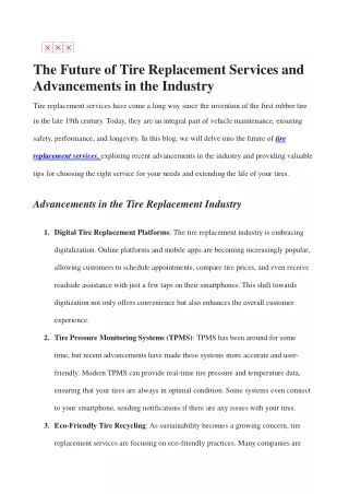 The Future of Tire Replacement Services and Advancements in the Industry