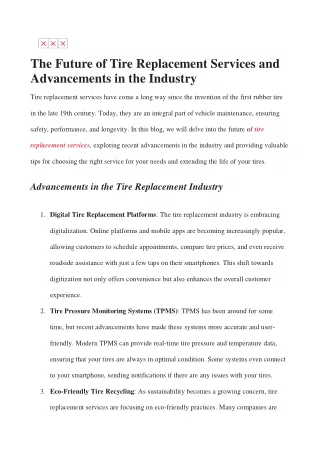 The Future of Tire Replacement Services and Advancements in the Industry