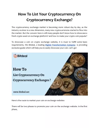 How To List Your Cryptocurrency On Cryptocurrency Exchange
