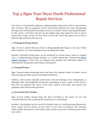 Top 5 Signs Your Dryer Needs Professional Repair Services