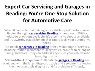 Expert Car Servicing and Garages in Reading You’re One-Stop Solution for Automotive Care