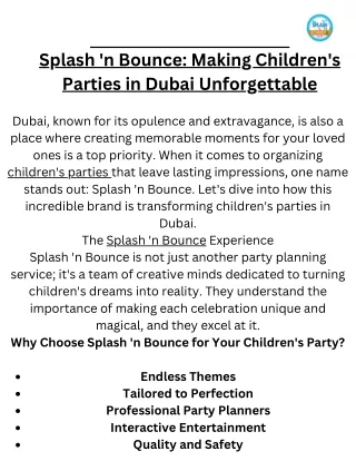 Splash 'n Bounce Making Children's Parties in Dubai Unforgettable