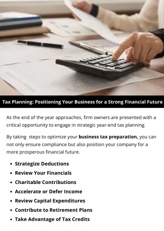 Tax Planning: Positioning Your Business for a Strong Financial Future
