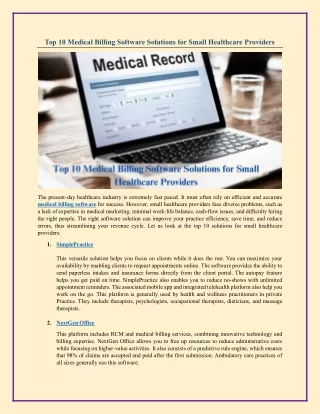 Top 10 Medical Billing Software Solutions for Small Healthcare Providers