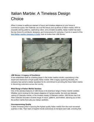 Italian Marble: A Timeless Design Choice