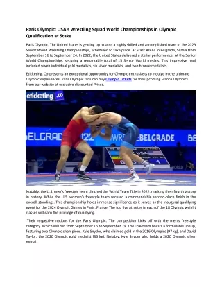 Paris Olympic USA's Wrestling Squad World Championships in Olympic Qualification at Stake