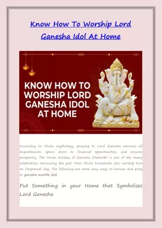 Know How To Worship Lord Ganesha Idol At Home