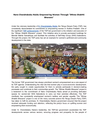 Nara Chandrababu Naidu Empowering Women Through "Sthree Shakthi Bhavans"