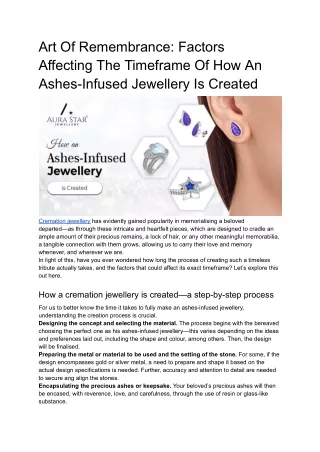 ART OF REMEMBRANCE_ FACTORS AFFECTING THE TIMEFRAME OF HOW AN ASHES-INFUSED JEWELLERY IS CREATED