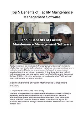 Top 5 Benefits of Facility Maintenance Management Software