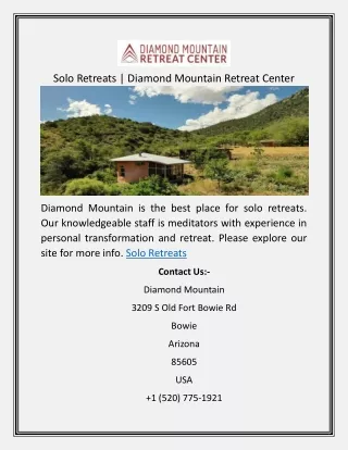 Solo Retreats | Diamond Mountain Retreat Center