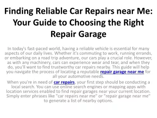 Finding Reliable Car Repairs near Me Your Guide to Choosing the Right Repair Garage