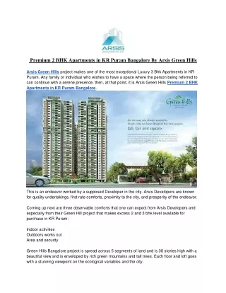 Premium 2 BHK Apartments in KR Puram Bangalore By Arsis Green Hills