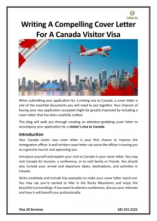 Writing A Compelling Cover Letter For A Canada Visitor Visa