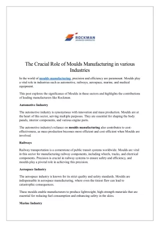 The Crucial Role of Moulds Manufacturing in various Industries