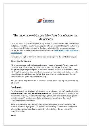 The Importance of Carbon Fibre Parts Manufacturers in Motorsports