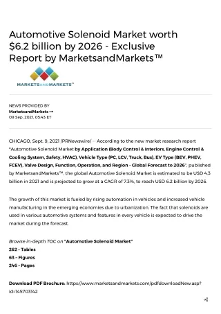 Automotive Solenoid Market worth $6.2 billion by 2026 - Exclusive Report by MarketsandMarkets™