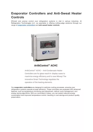 Evaporator Controllers and Anti-Sweat Heater Controls